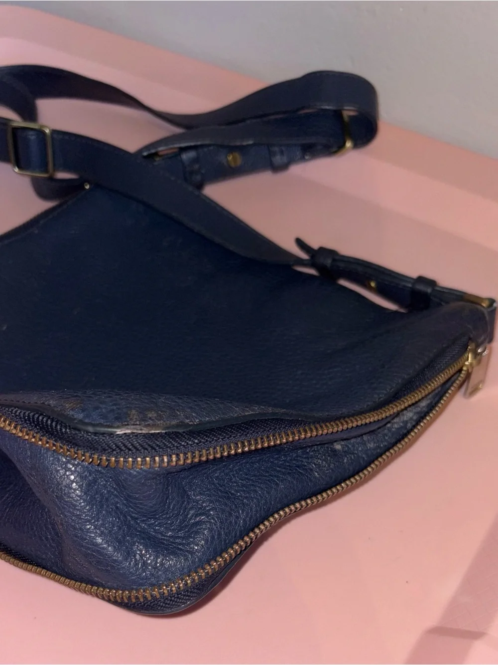 Fossil Dark Blue Pebbled Leather Crossbody Bag
